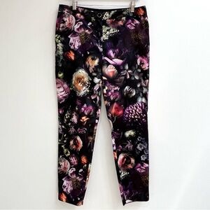 Ted Baker black floral trouser pants slim tapered leg Ted size 4 US size 10